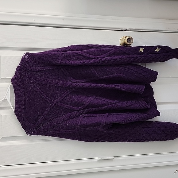 Taylor Swift Speak Now Cardigan Sweater M/L Purple Cable Knit Star Soft - Picture 3 of 9